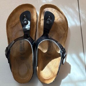 Birkenstock Black Patent Gizeh Style Thong Sandals